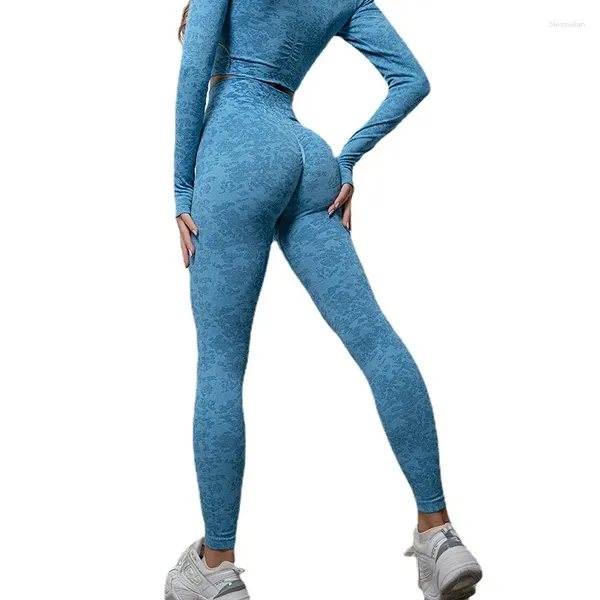Tanques de mujer 2024 en camuflaje de punto sin costuras Jacquard Yoga Yoga Long-Long-Long Wisting Hip Fitness Trait