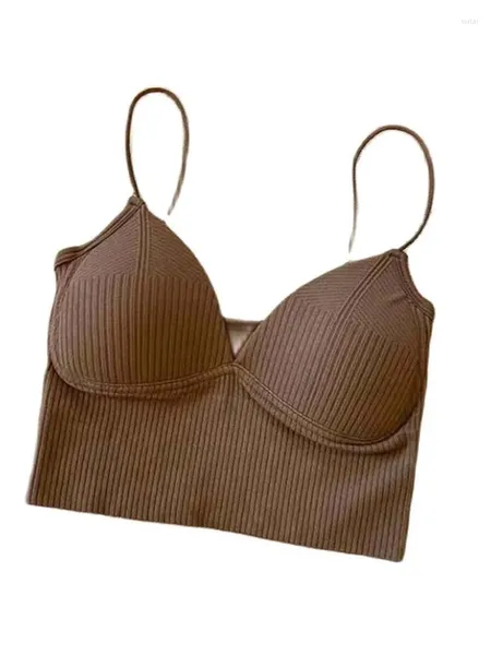 Camisetas sin mangas para mujer, camisola ajustada, sujetador de realce elástico Sexy con almohadillas para el pecho, Top de tubo corto recortado para el ombligo, Tops con cuello en V 2024