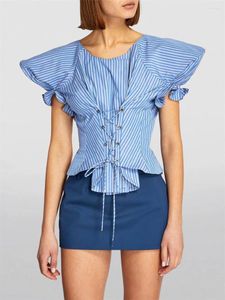 Vrouwen Tanks 2024 Dames Mode Shirt Katoen 3D Streep Gedrukt Corset T-shirt Y2k Kleding Hoge Kwaliteit Tops Vesten Beha