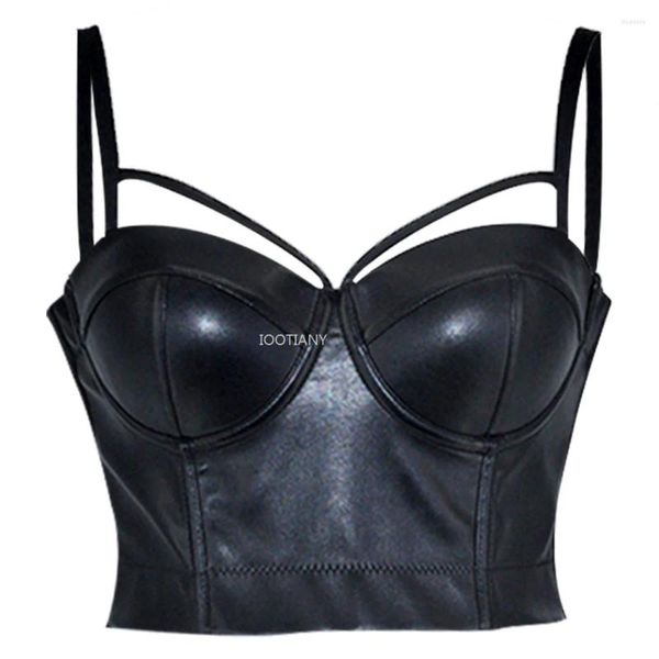 Tanks Femmes 2024 Femmes Sexy Bustier Steampunk Noir Pu Cuir Push Up Bralet Gothique Punk Soutien-Gorge Lingerie Night Club Party Cropped Top Vest