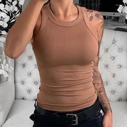 Tanks pour femmes 2024 Fashion Simple Fashion Bottom Women Tops Summer Summer Sans manches Camis Sexy O-Neck Casual Base Slim Solid Tees 30753