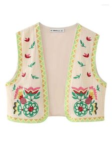 Tanks féminins 2024 Vestes de gilet rétro printemps broderies Boho Voose V Cardigan Cardigan Women Fashion Summer Tops