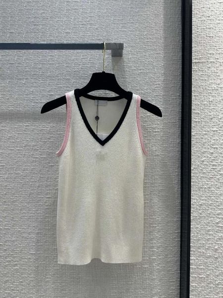 Camisetas sin mangas para mujer, camiseta sin mangas holgada con cuello en V, color blanco y negro, rosa, chaleco sin mangas de punto para mujer 2024