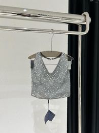 Damestanks 2024 Lente/zomer sexy zware industrie stok diamant v-hals backless hangende nek tank top dames mouwloos t-shirt tops feest