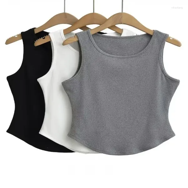 Tanques de mujer 2024 Chaleco sin mangas de verano para mujeres Chic Cuello redondo Color sólido Cultivo Top Algodón Película Fit Tank Tops Sxey Streetwear Y2K