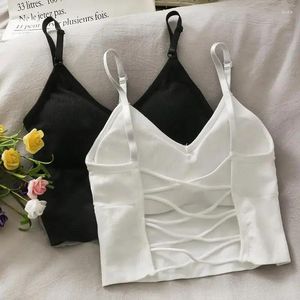 Tanks pour femmes 2024 Sunner Femmes Tops Sexy Débardeur Femmes Construit en soutien-gorge Solide Couleur Camis Crop Off Épaule Sans Manches Femme Camisole
