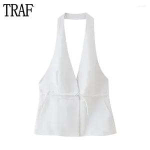 Tanks pour femmes 2024 Halter blanc top femmes sexy gilet arrière