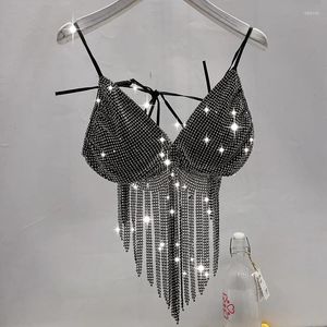 Tanks pour femmes 2024 Femmes Sexy Gland Strass Corps Chaîne Débardeur Femme Diamant Camisole Brillant Cristal Bijoux Bikini Soutien-Gorge Streetwear