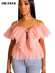 Tanks pour femmes 2024 Femmes Été Automne Volants Spaghetti Sangle V-Col Mode Vintage Blouse Chemises En Mousseline De Soie Casual Beach Top Outfit L0280