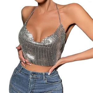 Dames Tanks 3x Top Vrouwen Ketting Sexy Kleding Kralen Kwastje Mouwloos Backless Halter Crop Club Katoenen Shirts Kous Sok