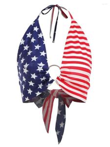 Débardeurs pour femmes 4th Of July Crop Débardeurs pour femmes USA Flag Star Stripes Cami Chemises patriotiques Gilet Halter sans manches American Tee