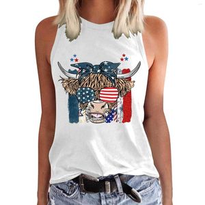 Damestanktops 4 juli Outfits voor dames Onafhankelijkheidsdag Highland Cow Tanktops Mouwloze shirts Zomer Ruimvallend Basic T