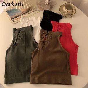 Tanques de mujer 5 colores Mujeres Estilo chino Slim Suave Hollow Out Botones Diseño Vintage Sexy Ladies Sin mangas Chic Crop Tops