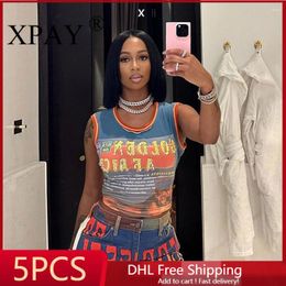 Tanks de mujer 5pcs Artículos a granel al por mayor Lotes Sexy Vest Impresión Top Ropa de mujeres 2024 Summer Fashion Tank Sleeveless Y2K Tops X13516