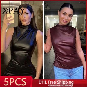 Tanks pour femmes 5pcs gros articles en vrac lots PU cuir pile cou sans manches haut femmes vêtements 2024 mode débardeurs gilet sexy y2k x12870