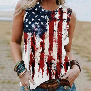 Damestanks Een perfecte cirkel top vrouwen met de hand geschilderde Amerikaanse vlag shirt v nek pullover mouwloze gewas