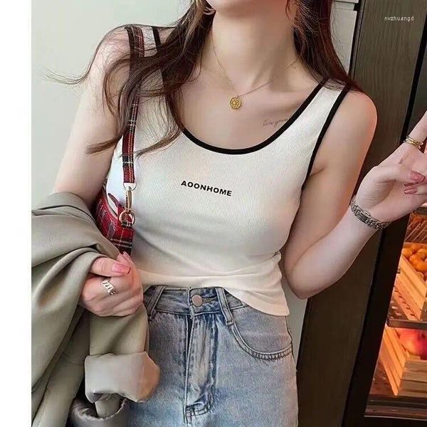 Tanks pour femmes entièrement apparentes Fil Fil Summer Spaghetti Spaghetti Spaghetti Spaghetti Spaghetti Bra Slim Fit Slimming Letters Top