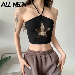 Tanks féminins Allneon 90S Retro Retro Cinked Star Halter Top Y2K Aesthés