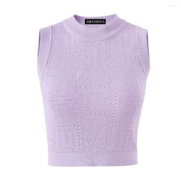 Canotte da donna Amandina Luxe Summer Knit a costine senza maniche girocollo Top in canna scavato