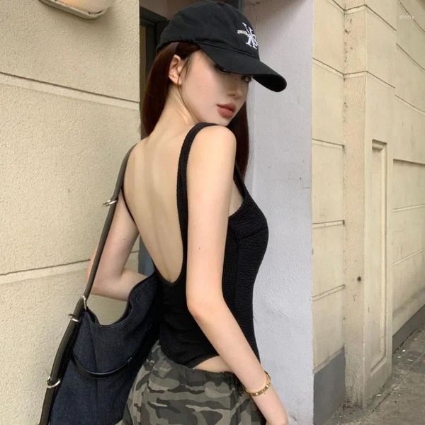 Tanks pour femmes American Style American Retro Retro Spicy Girl Jumpsuit avec Camisole Summer Backless Black Tabar Top Clothing Female