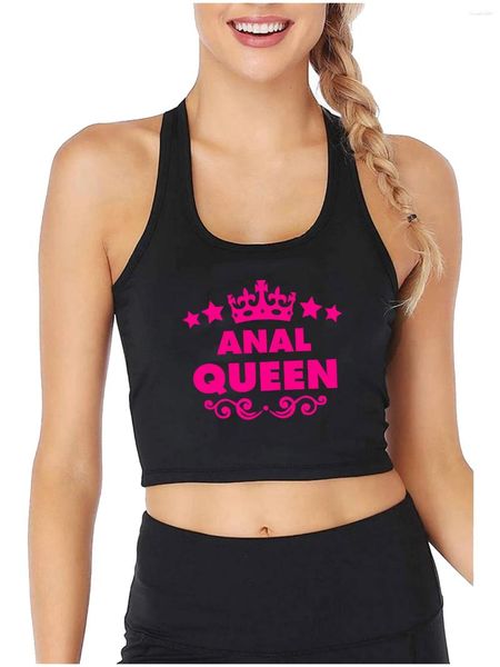 Camisetas sin mangas para mujer, diseño de Reina Anal, Top corto ajustado Sexy, camisetas sin mangas para coqueteo divertidas y humorísticas, camisola deportiva traviesa