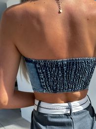 Dames Tanks Aststle Donne Y2K Denim Push Up Bustier Tube Top Sexy Senza Maniche Backless Off Spalla Crop Uscire Pizzo Canotta E-nero S