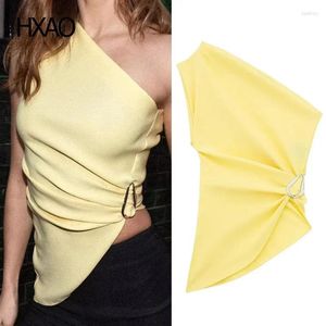 Tanks pour femmes asymétriques top top les femmes frappées d'épaule sans manches femelle jaune sexy tops femme 2024 mode y2k été