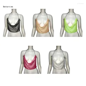 Tanks pour femmes B36d Femmes strass de poisson Crop Top Halter Backless Cowl Neck Corps Chain Camisole