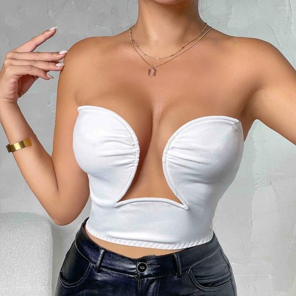 Réservoirs pour femmes BabYoung Star Mode Sexy Blanc V-Cou Sans Bretelles Court Bandage Gilet Court En Stock Dans Les 24 Heures