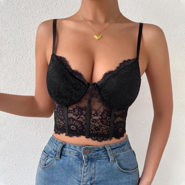 Débardeurs femme Corset basique Sexy dos nu recadrée dentelle Camisole noir rouge blanc bleu Orange violet café 2023 haut femme