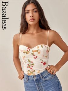 Tanks pour femmes bazaleas vintage cerise imprimement floral d'été crop top folid women tank sexy spaghetti sangles camis mousseline