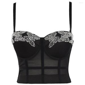 Vrouwen Tanks Kralen Mesh Cropped Zomer 2023 Sexy Vrouwelijke Corset Nachtclub Party Cup Korte Vrouwen Camis Ingebouwde Bh Crop top YH1172