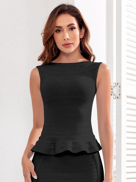 Réservoirs pour femmes Beaukey Haute Qualité Office Lady Black Bandage Camis Volants Femmes Débardeur Crop Tops De Luxe Serré Tricoté Gilet Goutte