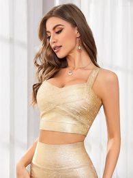 Réservoirs pour femmes Beaukey Luxe Gold Bandage métallique Crop Tops Femmes Maxi Party Club Mode Camis Super Mini Gilet Drop