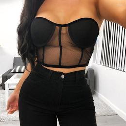 Damestanks BKLD Off Schouder Mesh Lace Peded Crop Top 2023 Summer Hollow Out Women Sexy Transparant Party Tops Casual Black White Tank