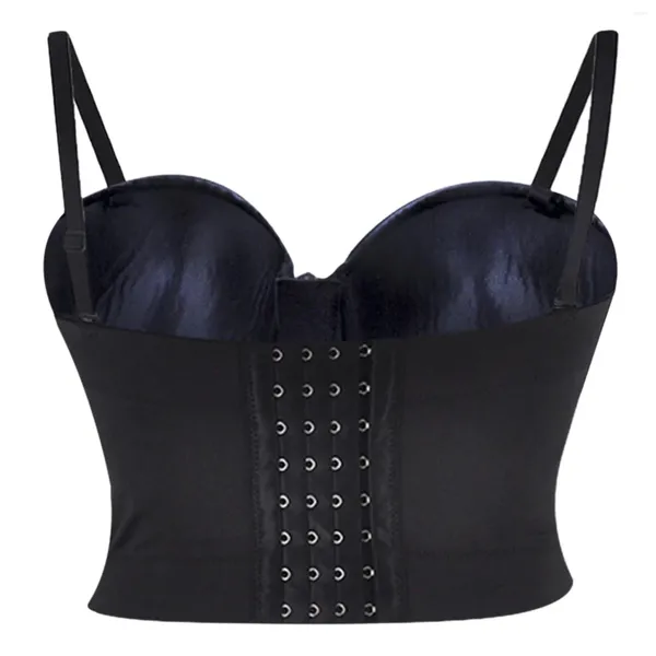 Tanques de mujer Camis de cuero de PU negro para mujeres Sexy Push Up Bra Tallas grandes Lencería gótica Ropa interior Bralette Tops Fiesta Y Espalda Deportes 6XL