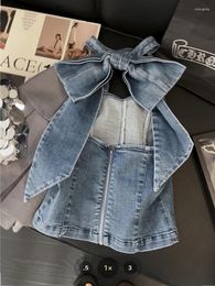 Dames Tanks Blauw Denim Crop Top Vintage Y2k Zomer Hemdje Jaren '90 Esthetische Mode Streetwear Jaren 2000 Mouwloos Strik Jean Tankvest