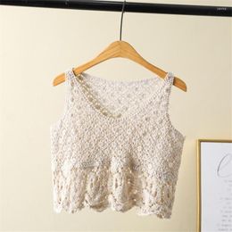 Tanques de mujer Boho Camis de punto Mujeres Verano Sexy Hollow Out Beach Tank Tops Crochet Crop Top Ladies Fashio Tee Shirt Femme 2023