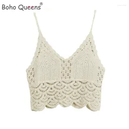 Dames Tanks Boho Queens Hippie Vrouwen Uitgehold Mouwloos Crop Tops Strand Boheems Kwastje Gebreide Ruches Camis Feminino