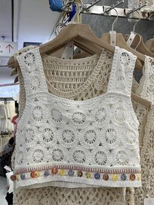 Tanks pour femmes Boho Summer Tob Tops for Women Spaghetti Strap Hollow Out Tassel Patchwork Female Crochet Top Camis Camins Camins Opmers