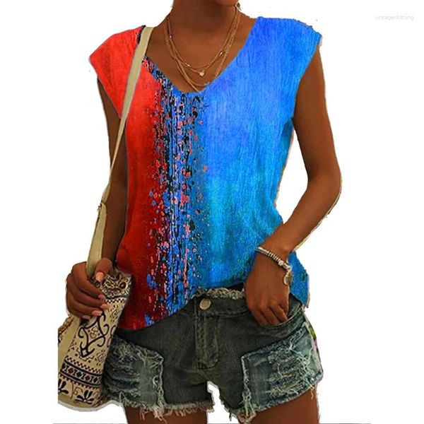 Tanks Femmes Boho Femmes Débardeur Multi Couleur Imprimer Lâche Plus Taille Camisole Tuniques Été Sans Manches Camis Plage Vacances Tops Bleu Noir