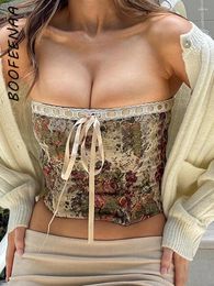 Damestanks boofeenaa retro bloemen jacquard strapless busiter corset top cottagecore zomer shirts vrouw sexy crop tops c85-cg13