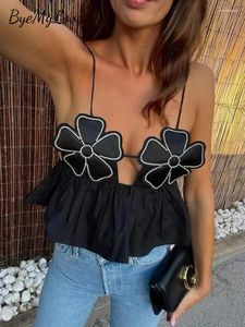 Tanks pour femmes Byemylove broderie florale Camisole Summer Top Elegant Fashion Crop sans manches Sexy V Couce V Black Spaghetti Spaghetti Corset