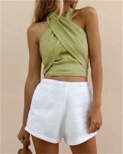 Débardeurs pour femmes Cami Criss Cross Tank Summer Tops Sexy Sans Manches Halter Neck Top Couleur Unie Crop Bandage Vest Femme Outwear Outfits 230728