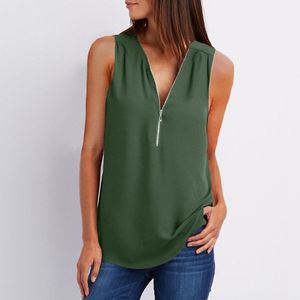 Tanques de mujer Camis 17color Verano Gasa Camisetas sin mangas Mujer Túnica Cremallera Cuello en V Chaleco Tops Sin mangas sexy Chalecos sueltos Camisa de mujer Tops de gran tamaño 5XL 230504