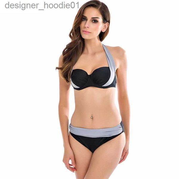 Tanques de mujer Camis 2021Newest Sexy Bikinis Mujeres Traje de baño Trajes de baño de talle alto Swim Halter Top Push Up Bikini Set Plus Tamaño Traje de baño L231208