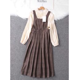 Damestanks Camis 2022 Autumncollectie Taille Jurk Koreaanse lange mouw Midlengte jurk Tweedelige set