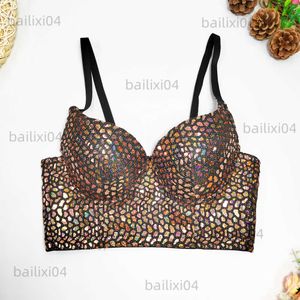 Dames Tanks Camis 2023 Nieuwe Franse Bustier Bh Pailletten Glitter Hemdje Vrouwen Backless Cropped Tops Sexy Nachtclub Party Tank Top Stage Comes T230417