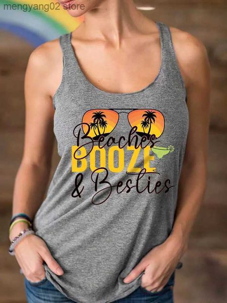 Débardeurs pour femmes Camis 2023 Summer Text Racerback Tank Funny Letter Beaches Booze Besties Sunglass Sleeves Graphic T Shirts Women Vacation Vest T230517