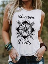 Tanques de mujer Camis Adventure Awaits Camisas Camisetas sin mangas Mujeres Senderismo Montaña Camiseta sin mangas Camisetas gráficas divertidas Chaleco de camping Tanques musculares Verano T230517